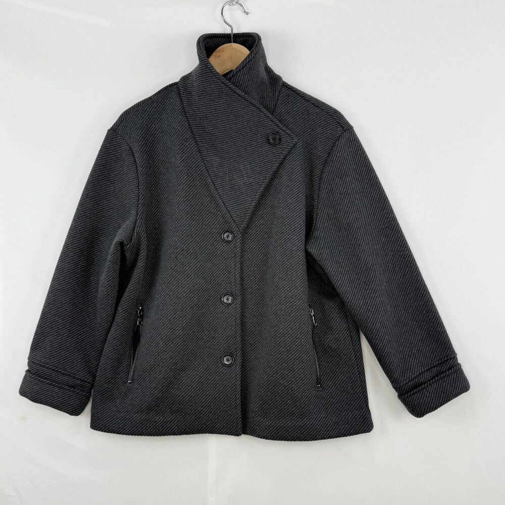 Banana Republic Dark Charcoal Size M Brushed Twill Knit Moto Jacket Coat Cropped - Picture 5 of 16